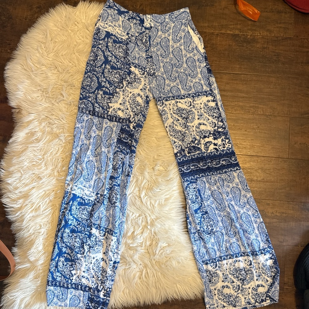Zara Blue and White Patterned Trousers